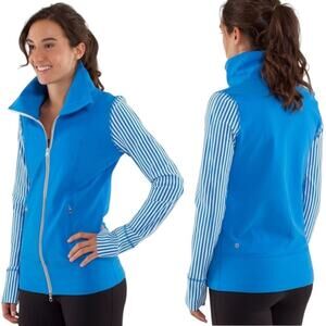 Lululemon Daily Yoga Jacket Blue White Stripe Full Zip Stretch Womens Size 4